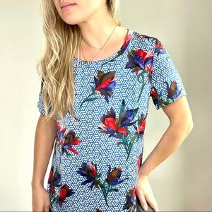 Equipment Blue, White, Red Floral Silk Top Small